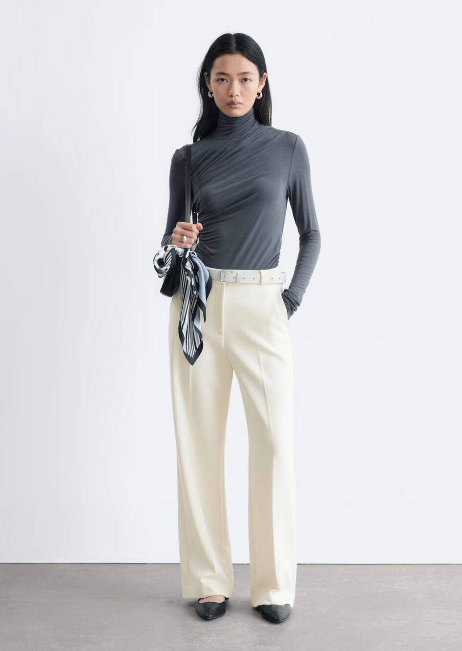 & Other Stories Straight Press Crease Cream Flat Front Trouser Pants Preppy 12
